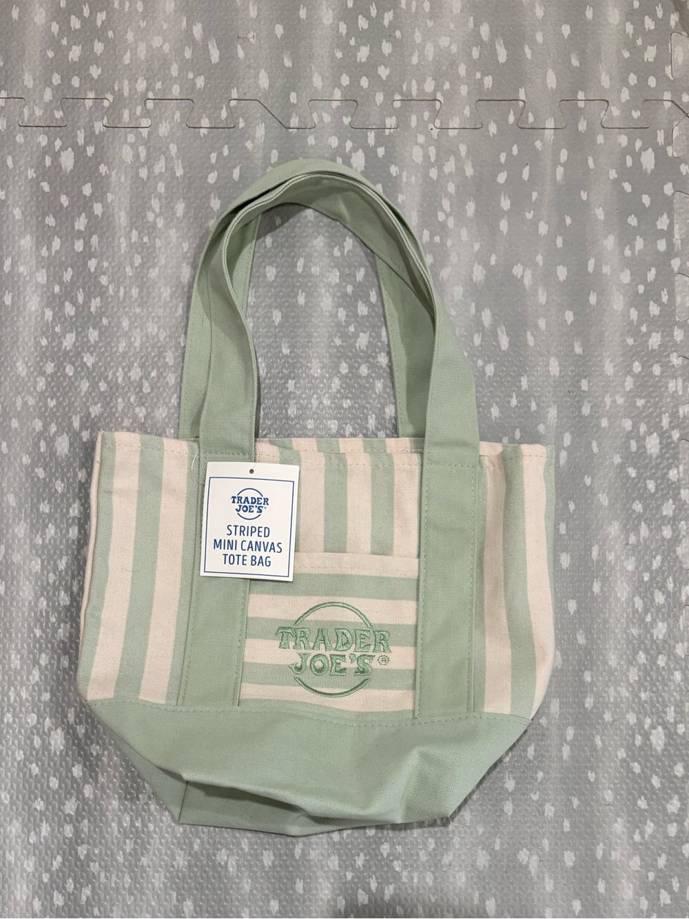 Trader Joe’s Green Striped Mini Canvas Reusable Tote Shopping Bag NWT